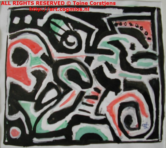 organische compositie in rood en zwart